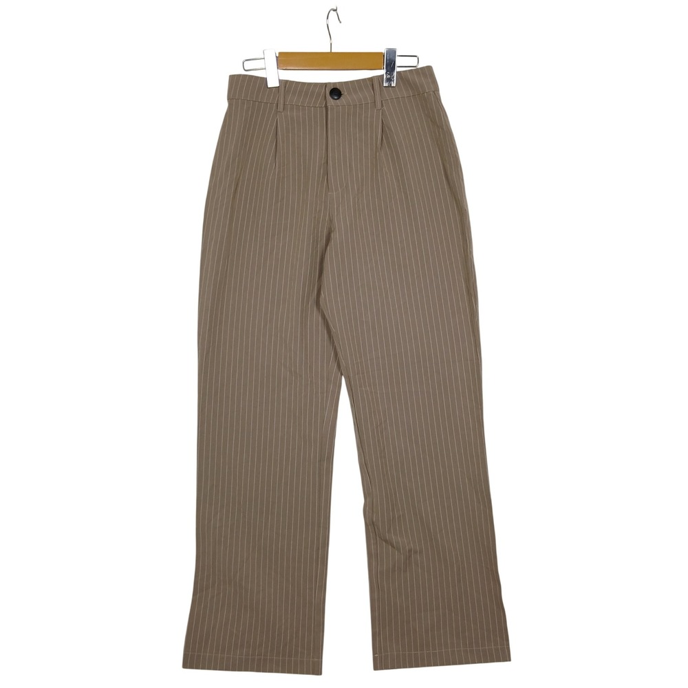 Princess Polly Tan Pinstripe High Waisted Straight Leg Trousers Size 6